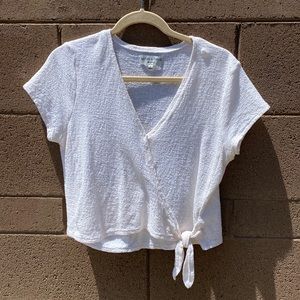 Madewell Texture & Thread Short Sleeve Wrap Top - White, size medium